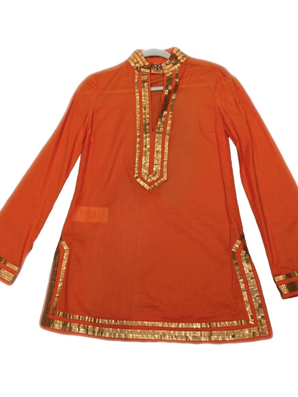 Tory Burch Orange Tunic with Gold Trimmed Placket